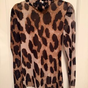 Ganni Brown and Black sheer Patterned Turtleneck